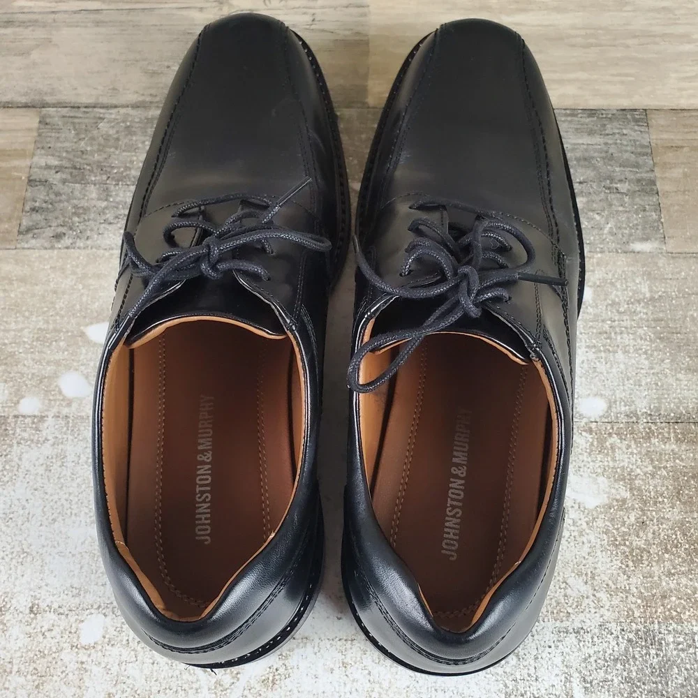 Johnston & Murphy Tabor Mens Oxfords Sz 9 M Black Leather Lace Up Almond Toe